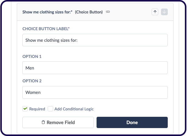 Choose clothing sizes