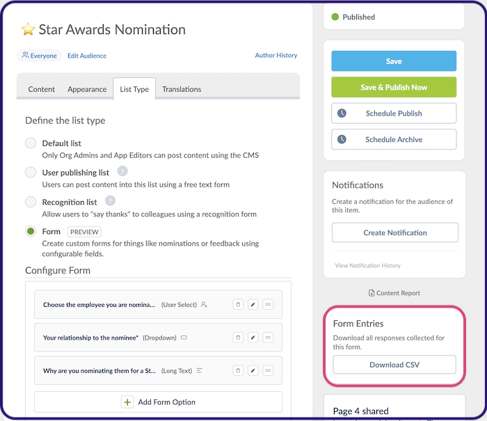 Download form entries