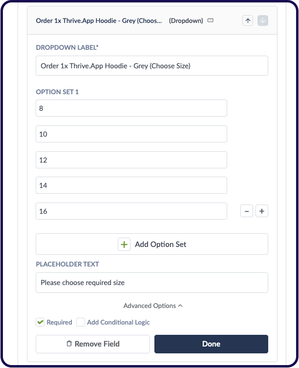 Example of form dropdown