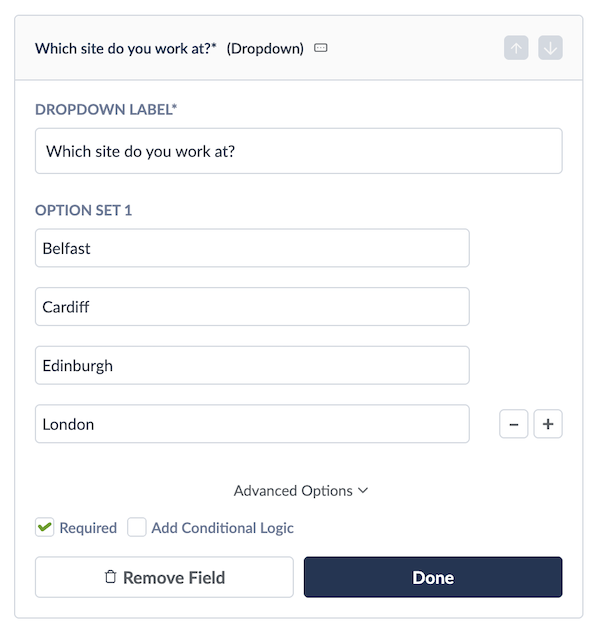 Choose site from drop down