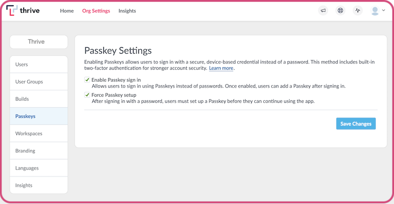 CMS Passkeys Settings