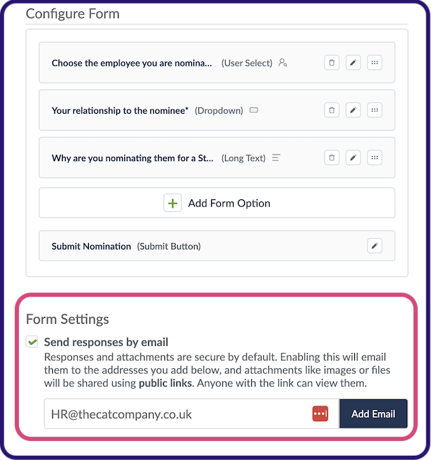 email form submissions
