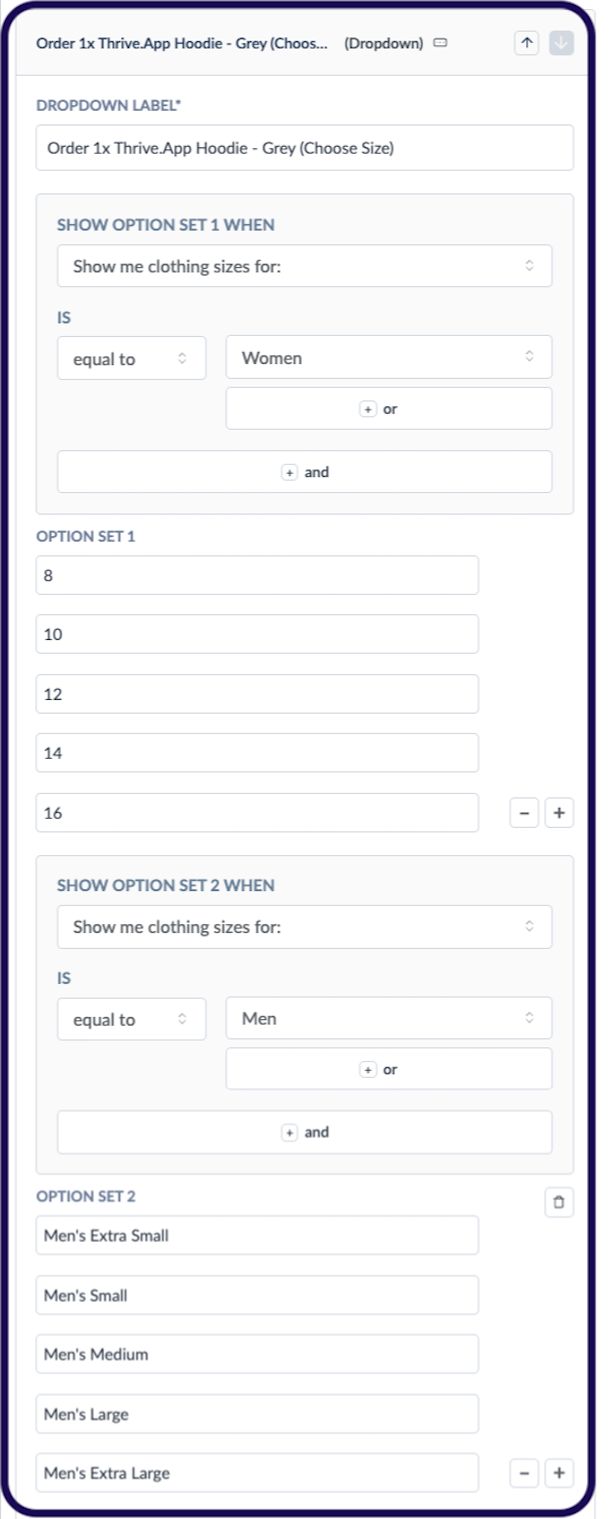 Multiple option sets
